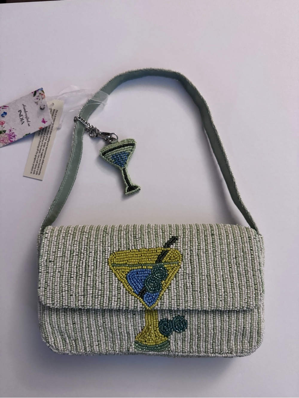 New Release Handcrafted in India Green Olive Martini Beaded Bag Viral TikTok NWT